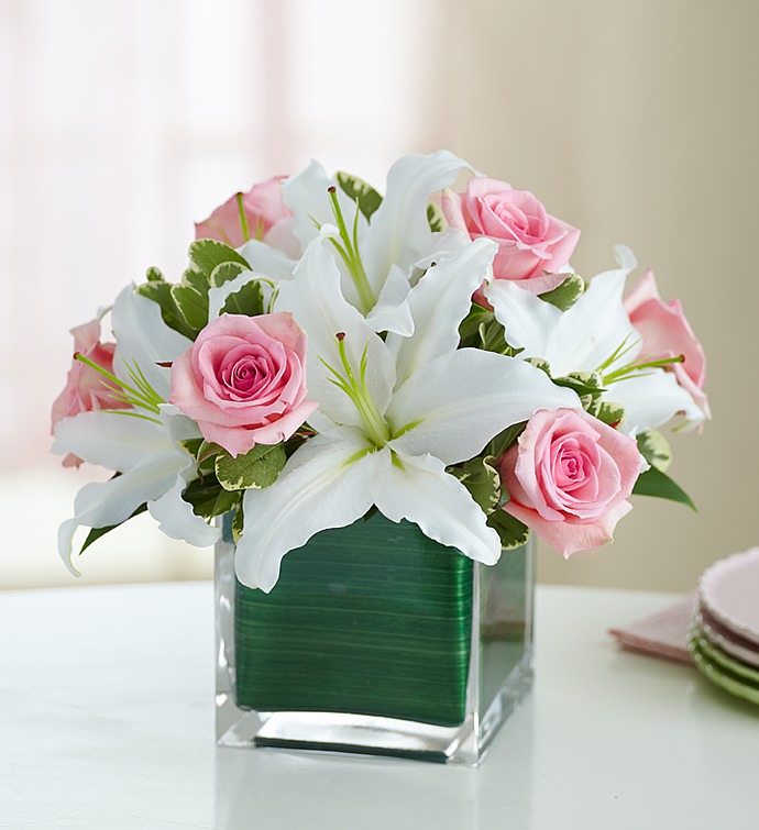 Modern Embrace Pink Rose and Lily Cube